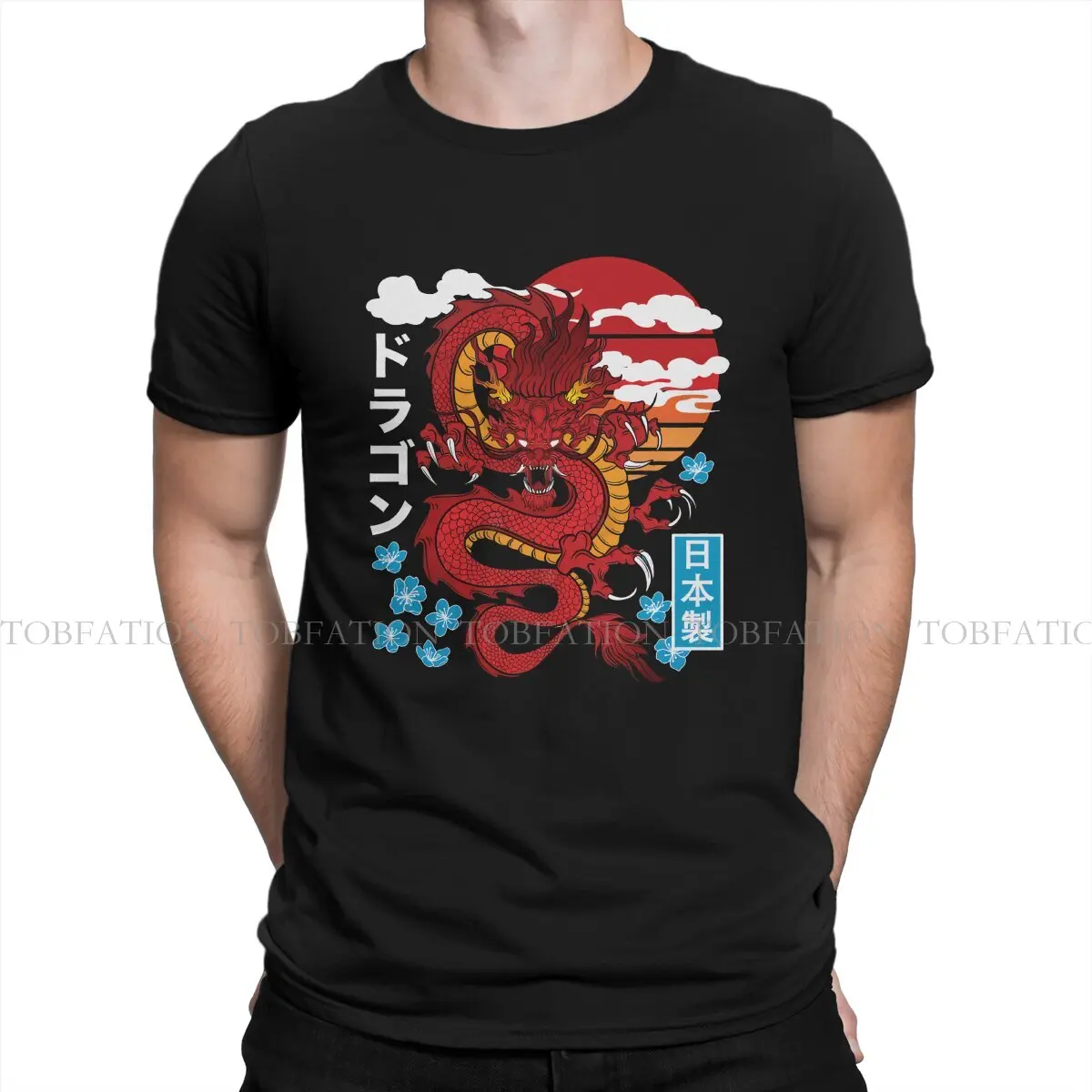 Dragon Design TShirt for Men Japanese Red Dragon Asian Tattoo Basic Casual Tee T Shirt Novelty New Design Fluffy