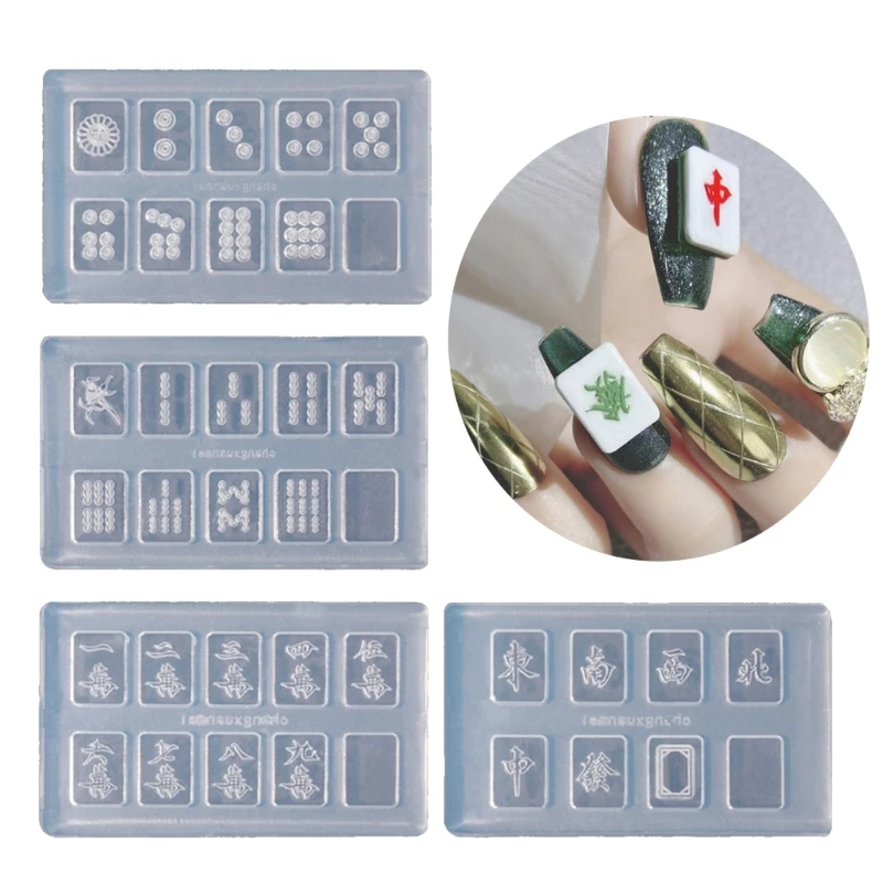 4Pcs Mini Chinese Mahjong Nail Art Silicone Mold DIY Jewelry Earring Keychain Hanging Pendant Charms Epoxy Resin Casting Mould