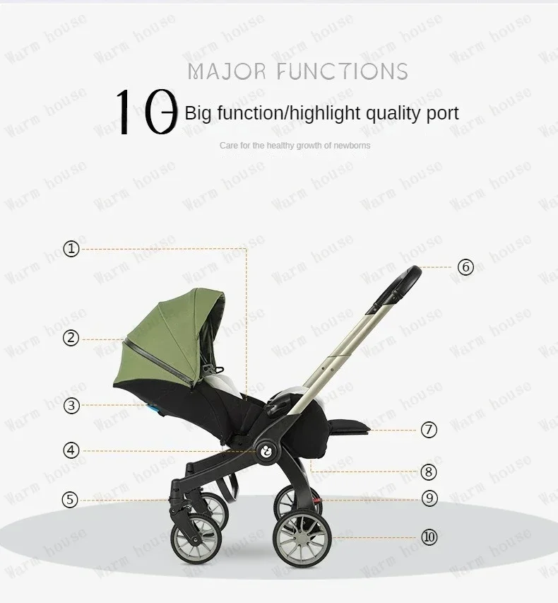 EU auf Lager 4In1 Kinderwagen, multifunktionaler Kinderwagen faltbar mit Autositz Babyautowagen tragbarer Kinderwagen 3in1 – Detail 10