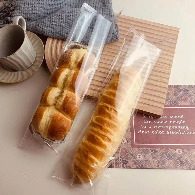 100Pcs Long Bread Packaging Bag Clear Plastic Bags For French Baguette Caterpillar Bread DIY Food Baking Pouches Party Supplies