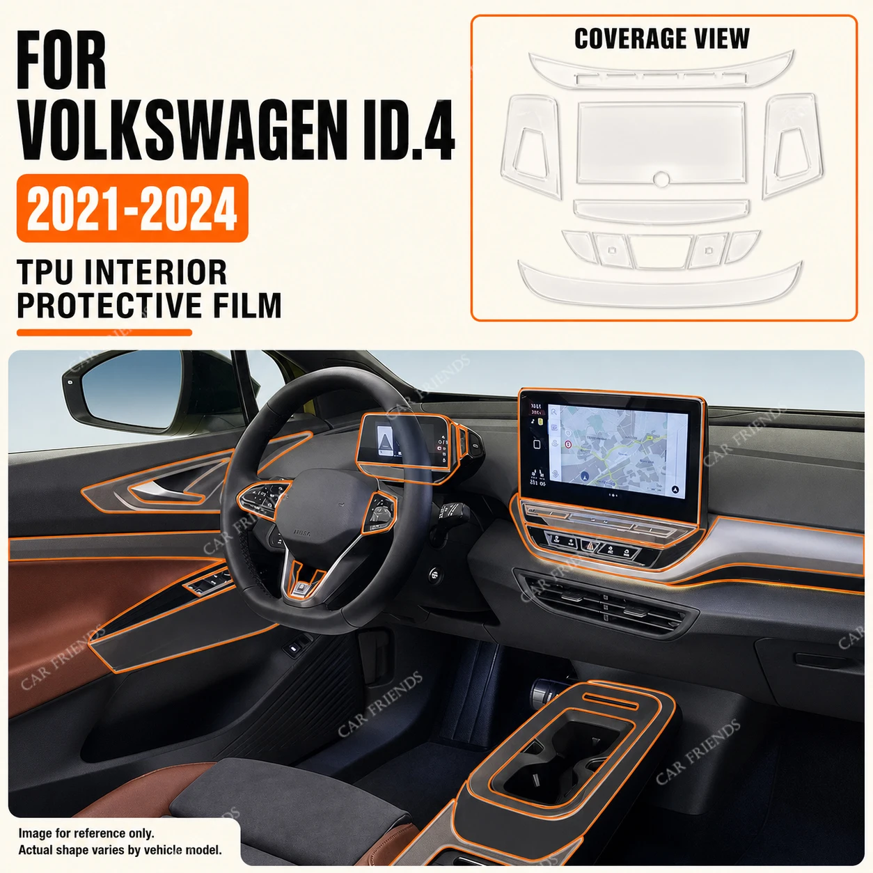 For VW ID.4 Crozz GTX 2021-2024 Transparent TPU Interior Protective Film Dashboard Screen Center Console Armrest