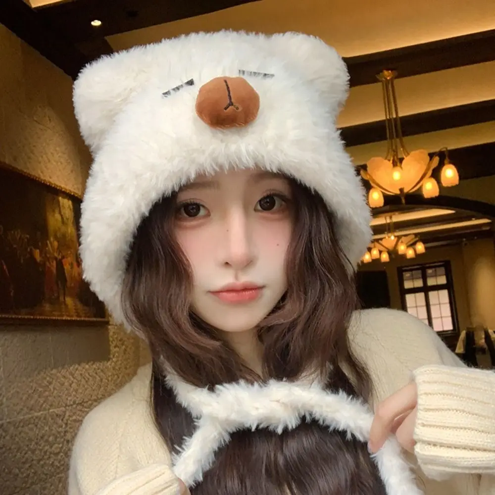 

Sweet Cartoon Capybara Pullover Hat Elastic Thickened Woolen Hat Solid Color Kawaii Warm Cap Cycling