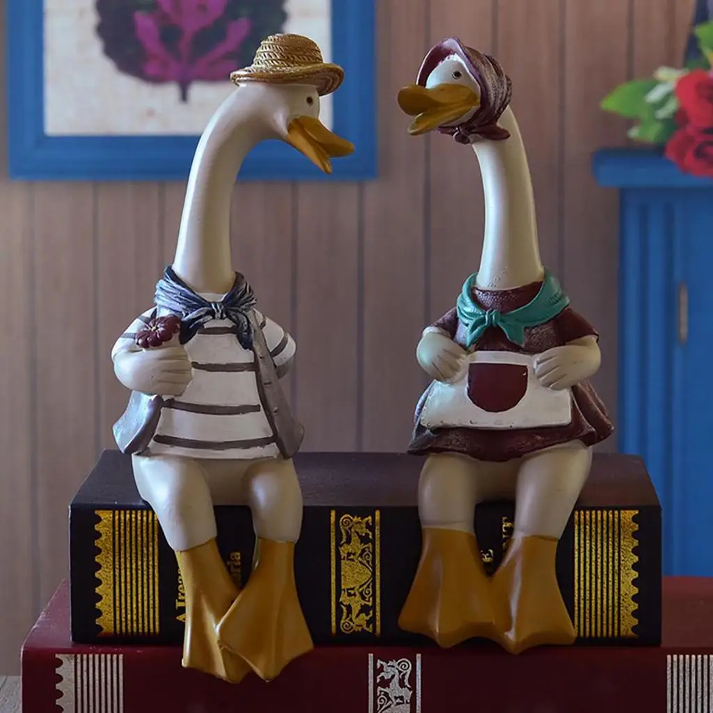 1pair Duck Statue Decor for Office Coffee Shop Garden Balcony Ornaments