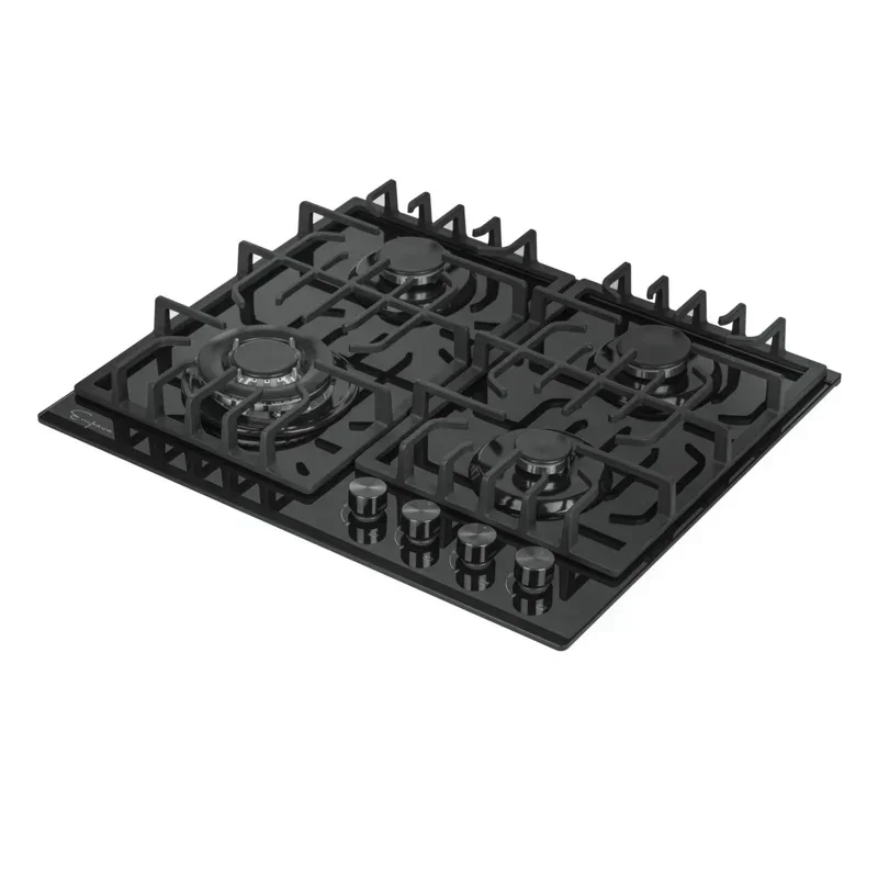 Газовая плита Empava DD224 дюйма, варочная панель, 4 итальянские герметичные горелки Sabaf, трансформируемая закаленная стекло черного цвета, 24 дюйма