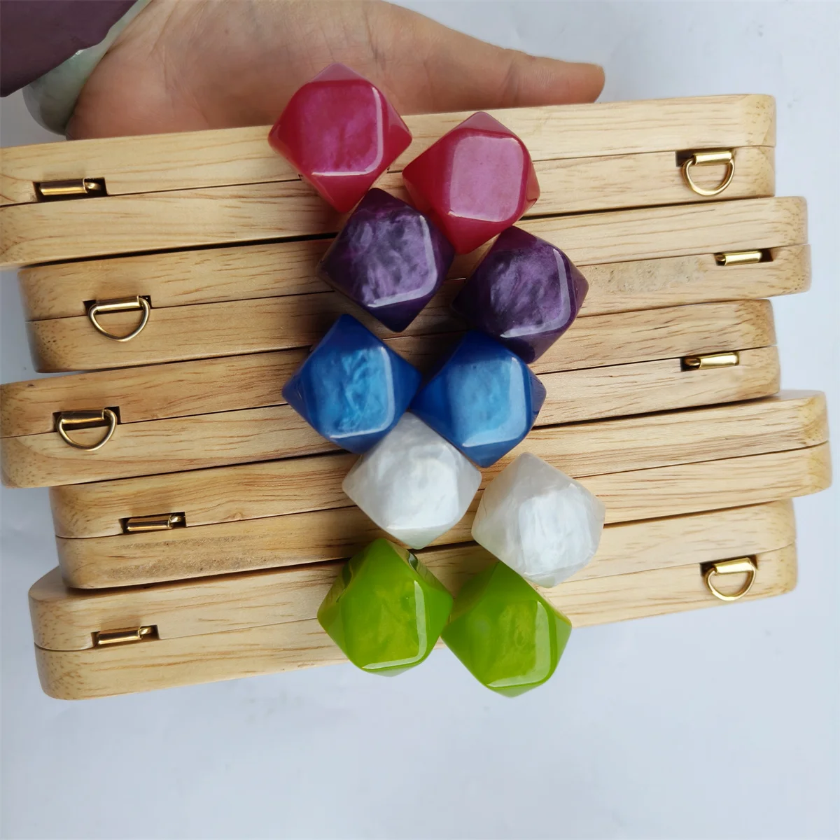 20 cm Pearl Marble Acrylic Big Clasp Women Handmade Hanger Solid Wood Purse Frame Sewing Holes Parts Wooden Frame Purse Handles