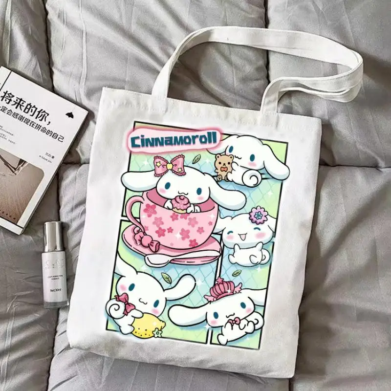 Kawaii Sanrio My Melody Cinnamoroll Kuromi Shoulder Bag Cartoon Student Large Capacity Canvas Bag Travel Girl Birthday Gift