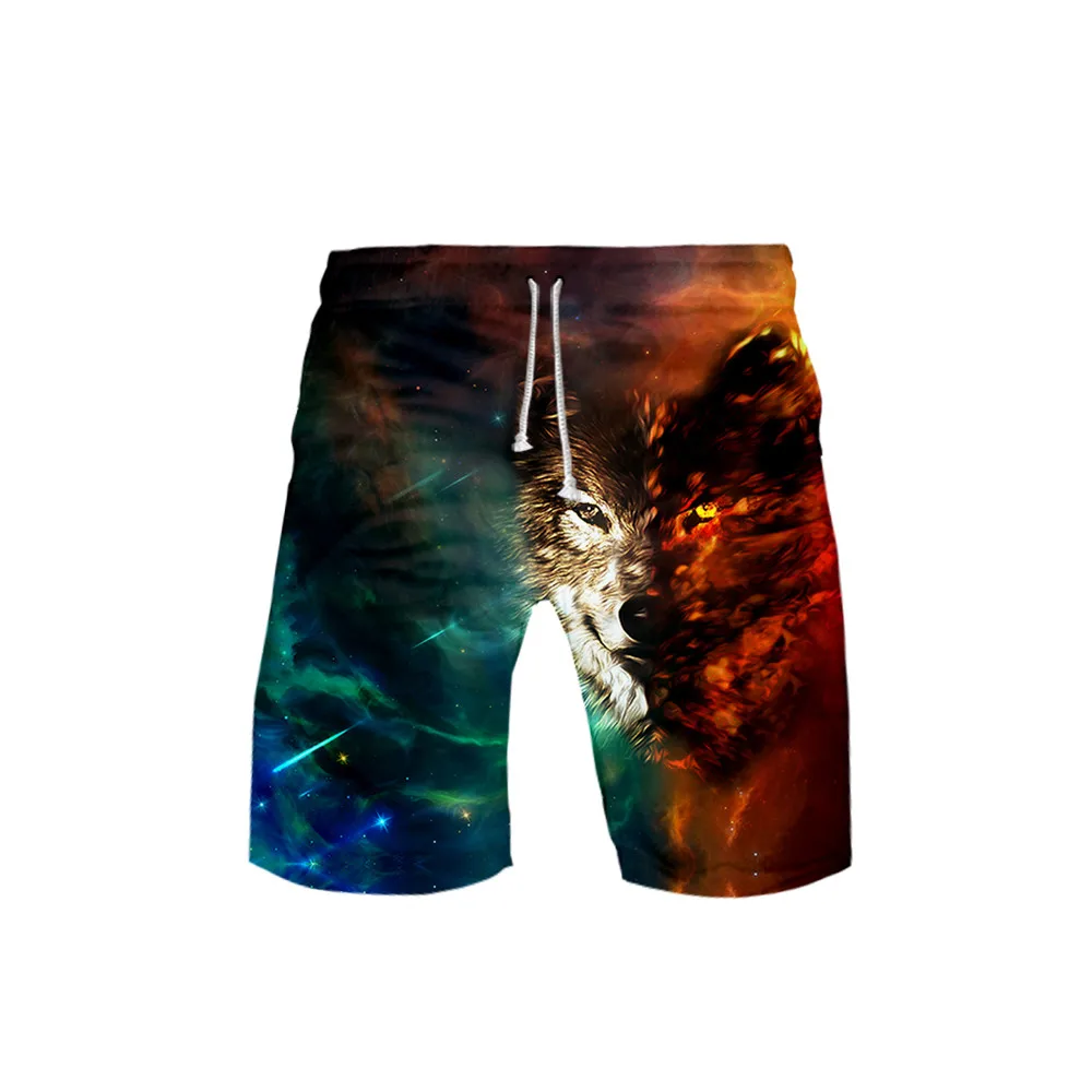 Bañador con estampado 3D de lobo para hombre, pantalones cortos de playa, clásicos, divertidos, deportivos, a la moda, Verano