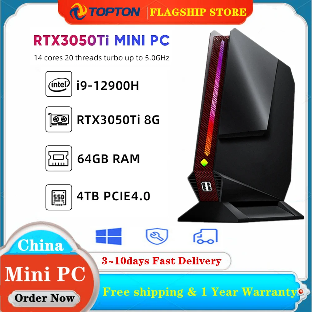 Topton 게이밍 미니 컴퓨터, 인텔 코어 i9 12900H, i7 12700H, Nvidia RTX3050 8G 데스크탑 게이머 미니 PC, PCIE 4.0 WiFi 6 BT5.2