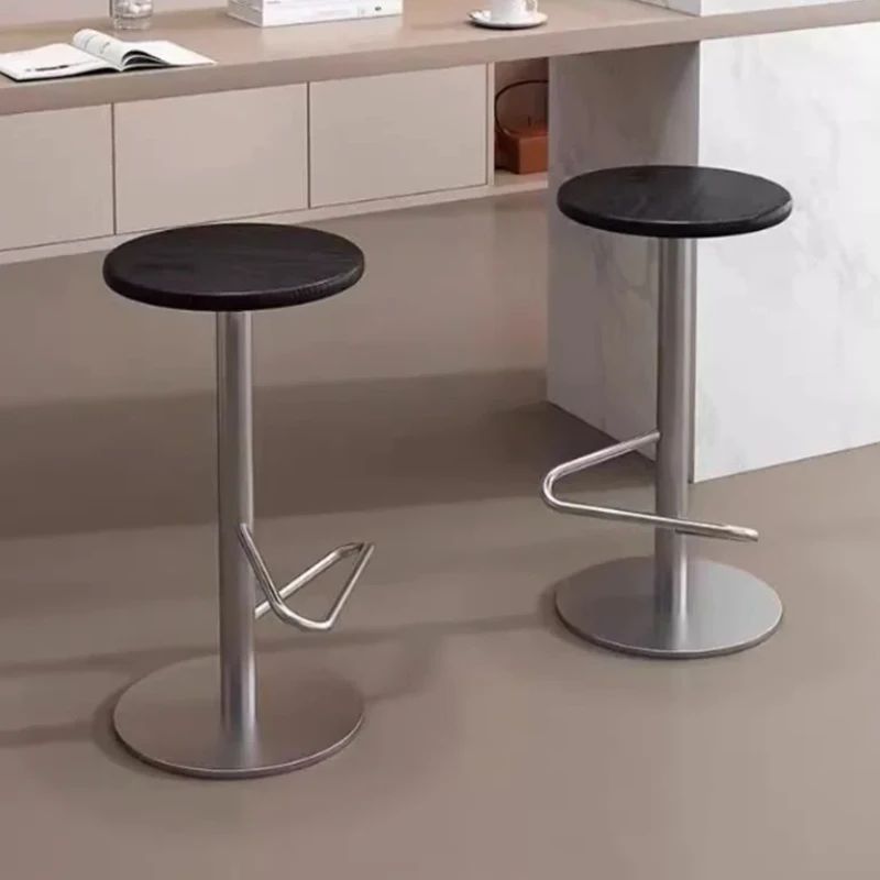 

Adjustable Height Bar Stools Swivel Backless Round Solid Wood Bar Stools Nordic Modern Minimalist Cadeira Furniture Luxury