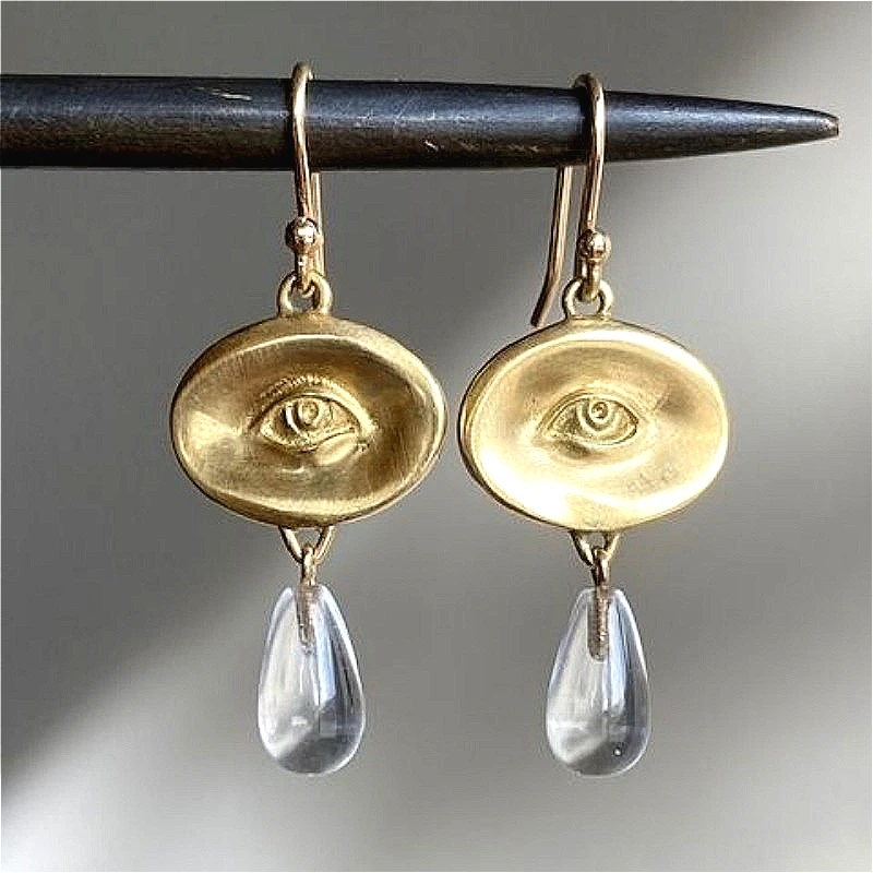 Boucles d'oreilles pendantes plaquées or en forme de goutte d'eau pour femmes, motif d'oeil géométrique Vintage, accessoires de bijoux de vacances de style bohème