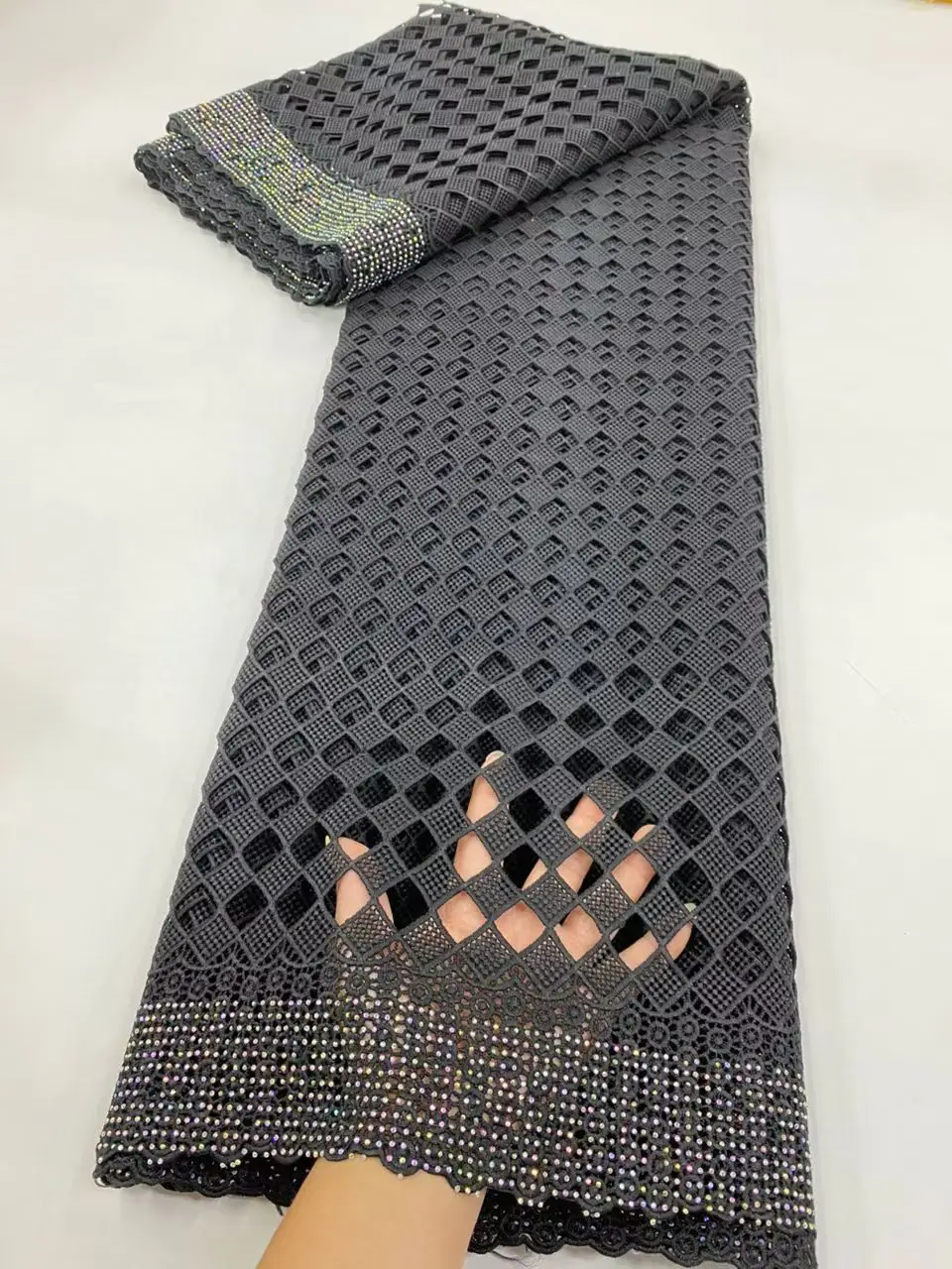 

African Nigerian Embroidery Lace Fabric,Cotton,For Sewing,Fabrics,By The Meter,Cloth,Water Soluble,Party Dresses,Tulle,5 Yards