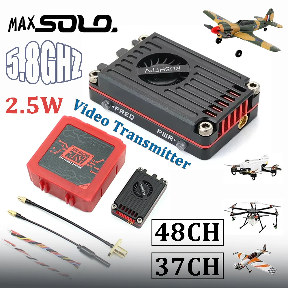 

RUSHFPV MAX SOLO 5.8GHz VTX 2.5W High Power 48CH/37CH Video Transmitter W/CNC Shell for RC FPV Racing Drone Fixed-wing Aircrafts