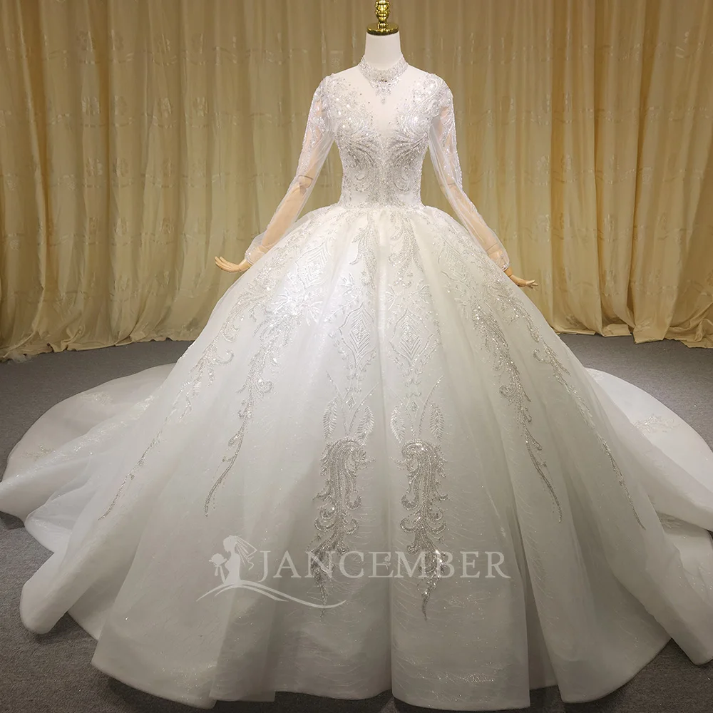 

Perfect Ball Gown Wedding Dresses Lace-Up Back Design For Bride Customized Long Sleeves Bridal Gown Women Dress свадебное платье
