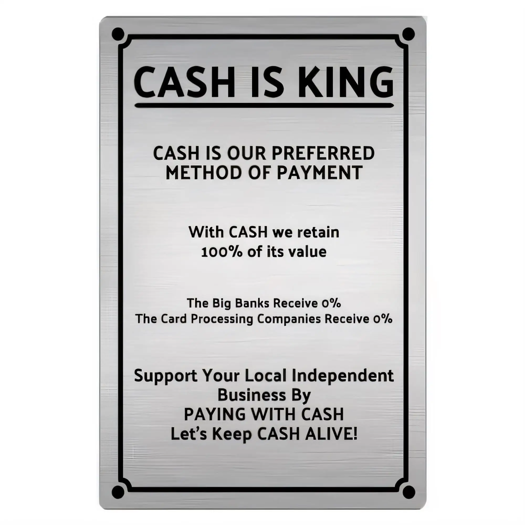 Tin Sign, Cash Is King Cash Is Our Preferred Method of Payment Retro Metal Wall Art Funny Bar Pub Garage Office Decor, Vintage A