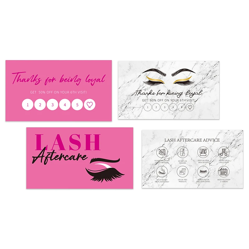 50pcs Shining Eyelash Business Card Lash Extension Aftercare Card Lash Loyalty Discount Cards Beauty Studio Loyalty Cards