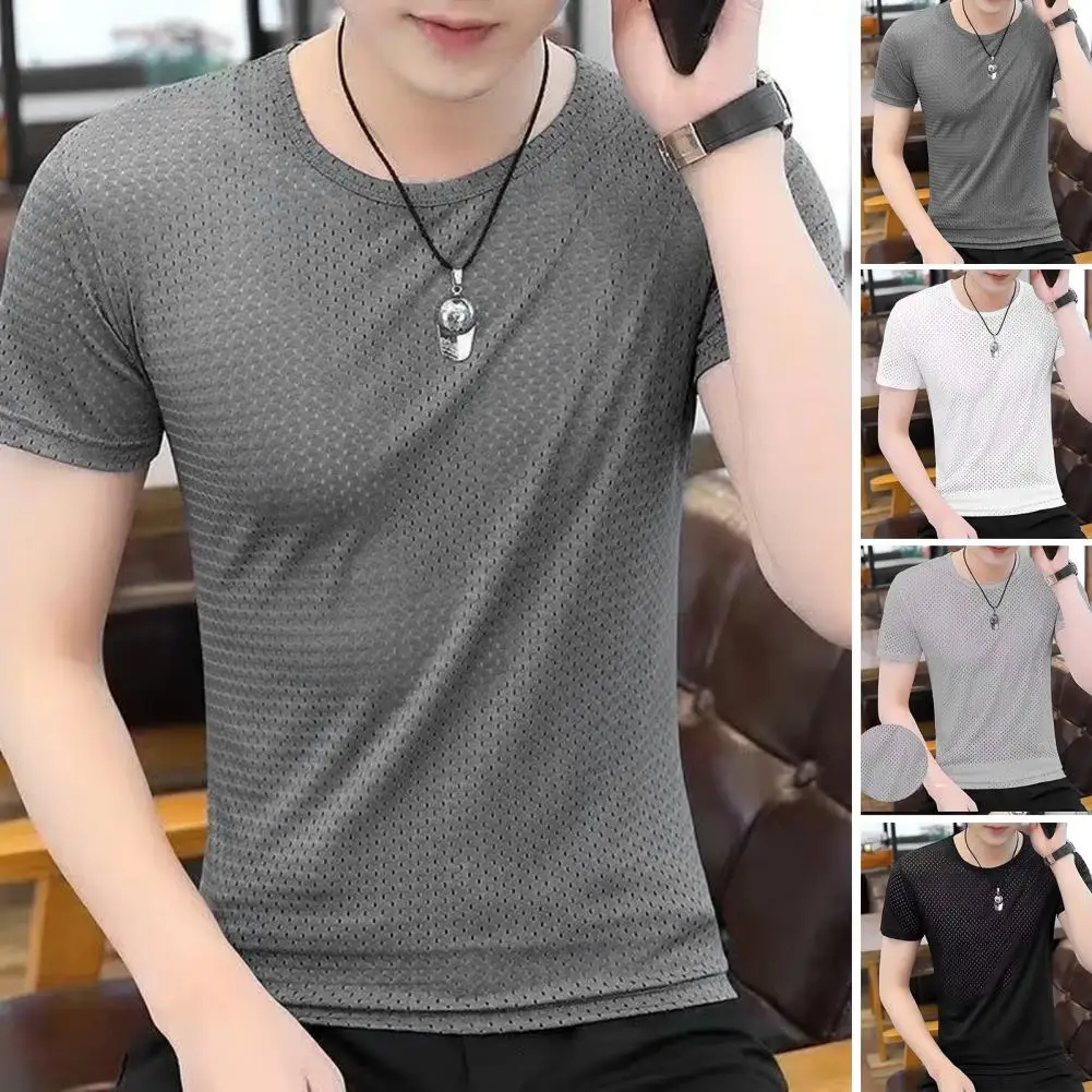 

Trendy Summer T-Shirt Round Neck Colorfast Soft Touch Pullover Top All-matched Men Top Work Garment