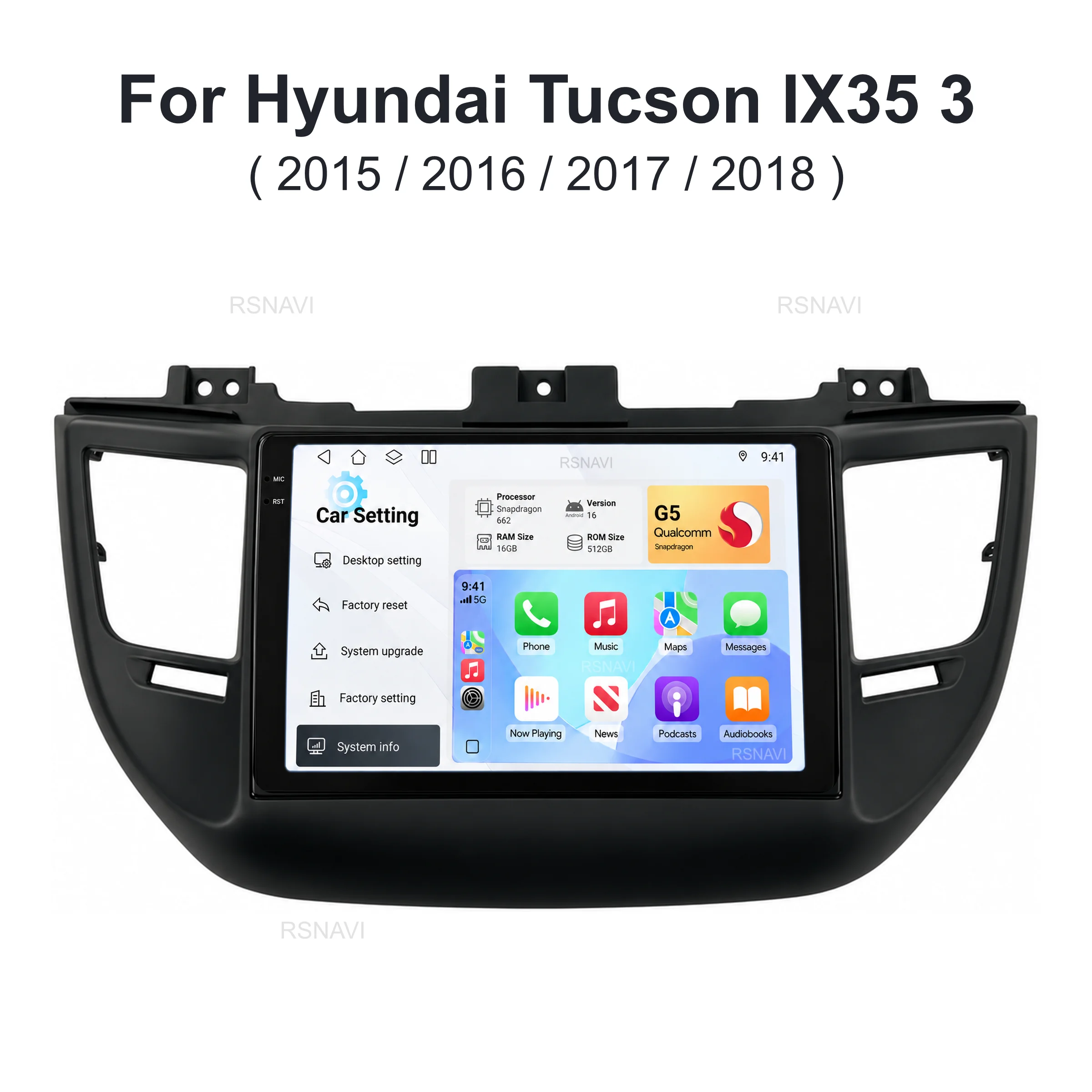 Qualcomm Android 16 Car Radio Multimedia Player For Hyundai Tucson IX35 3 2015 2016 - 2018 Wireless Carplay Auto BT wifi+4G DSP