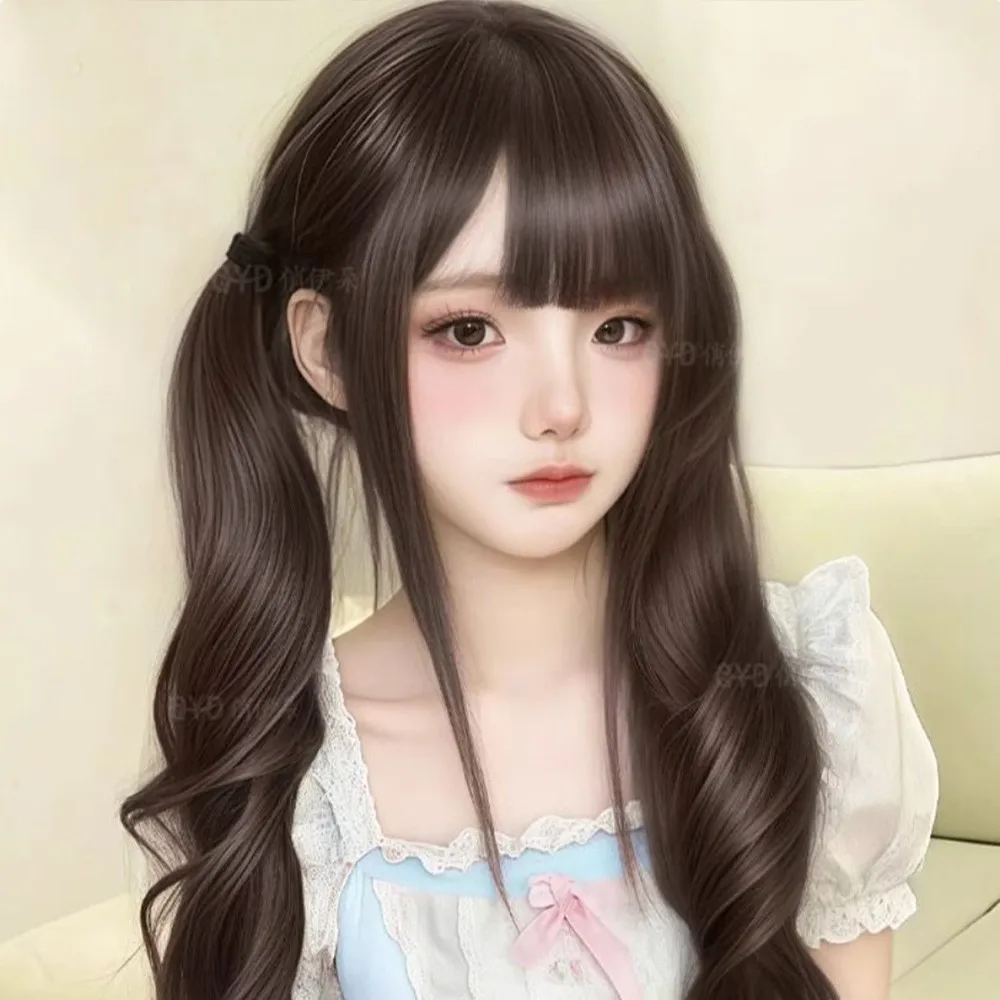 Parrucca sintetica con doppia coda di cavallo alla moda, ricciolo romano, carino Lolita, giapponese, dolce elastico, stile lungo, corto, capelli ricci