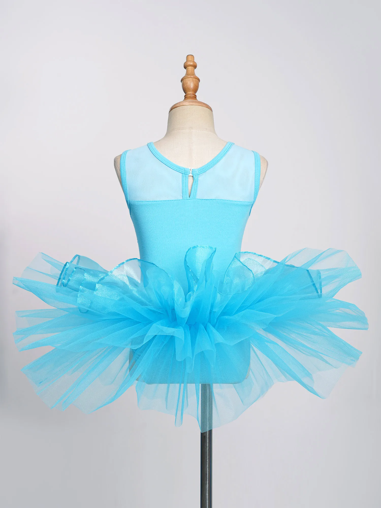 Vestito da ballo per balletto per ragazze per bambini senza maniche con paillettes lucide Body in rete Tutu Ginnastica Pattinaggio di figura Performance sul palco Dancewear