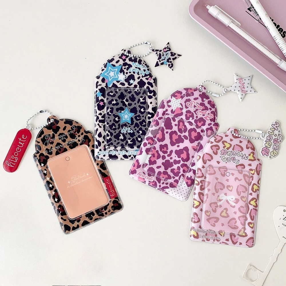 Niche Cartoon Leopard Print Clear 3 Inch Photocard Holder Student Display Case Pendant Keychain Card Sleeve for Girls