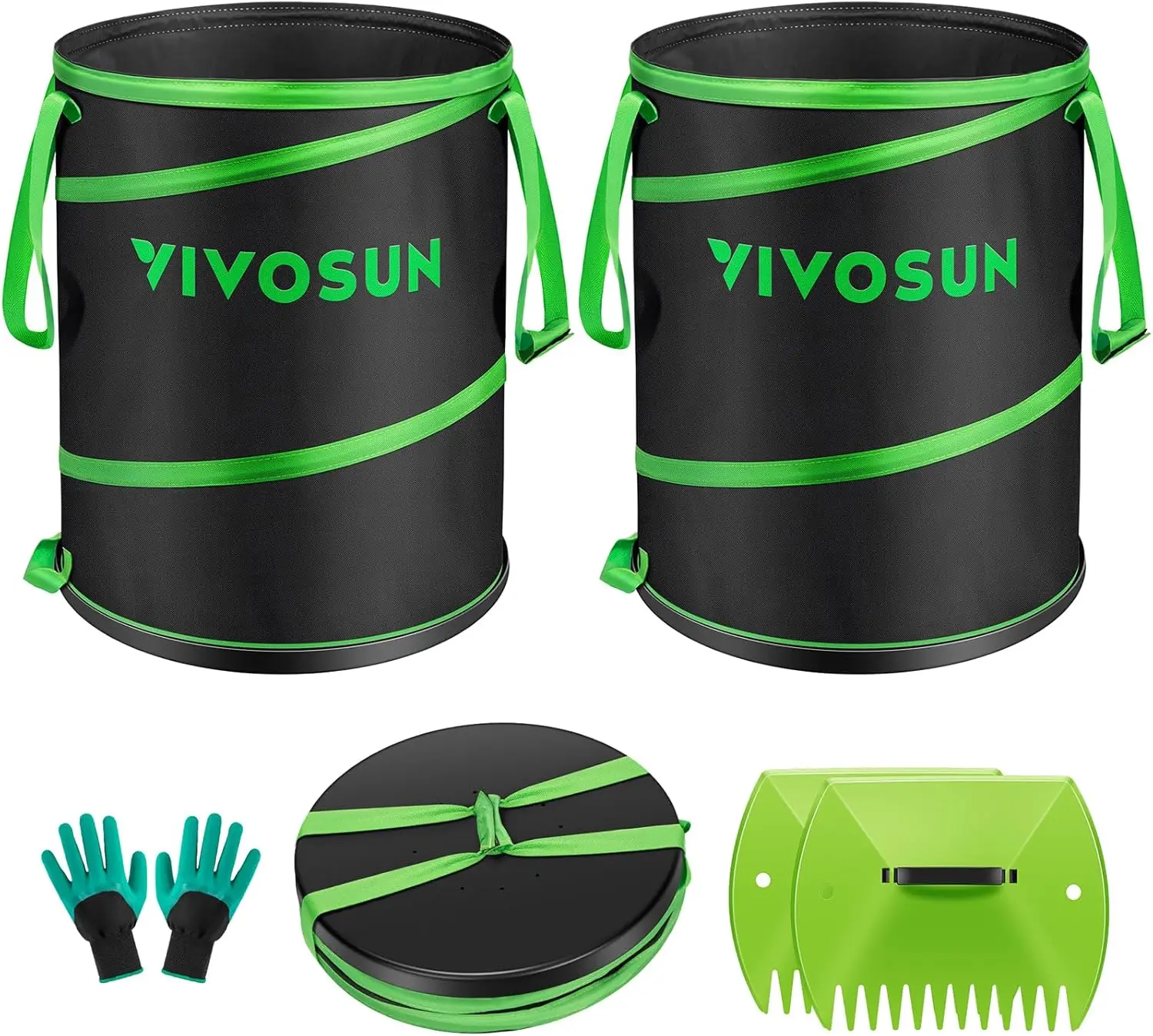 

47-Gallon Collapsible Garden Bag, Yard Waste Bin with Hard-Shell Bottom, Leaf Scoops and Gloves, 2-Pack