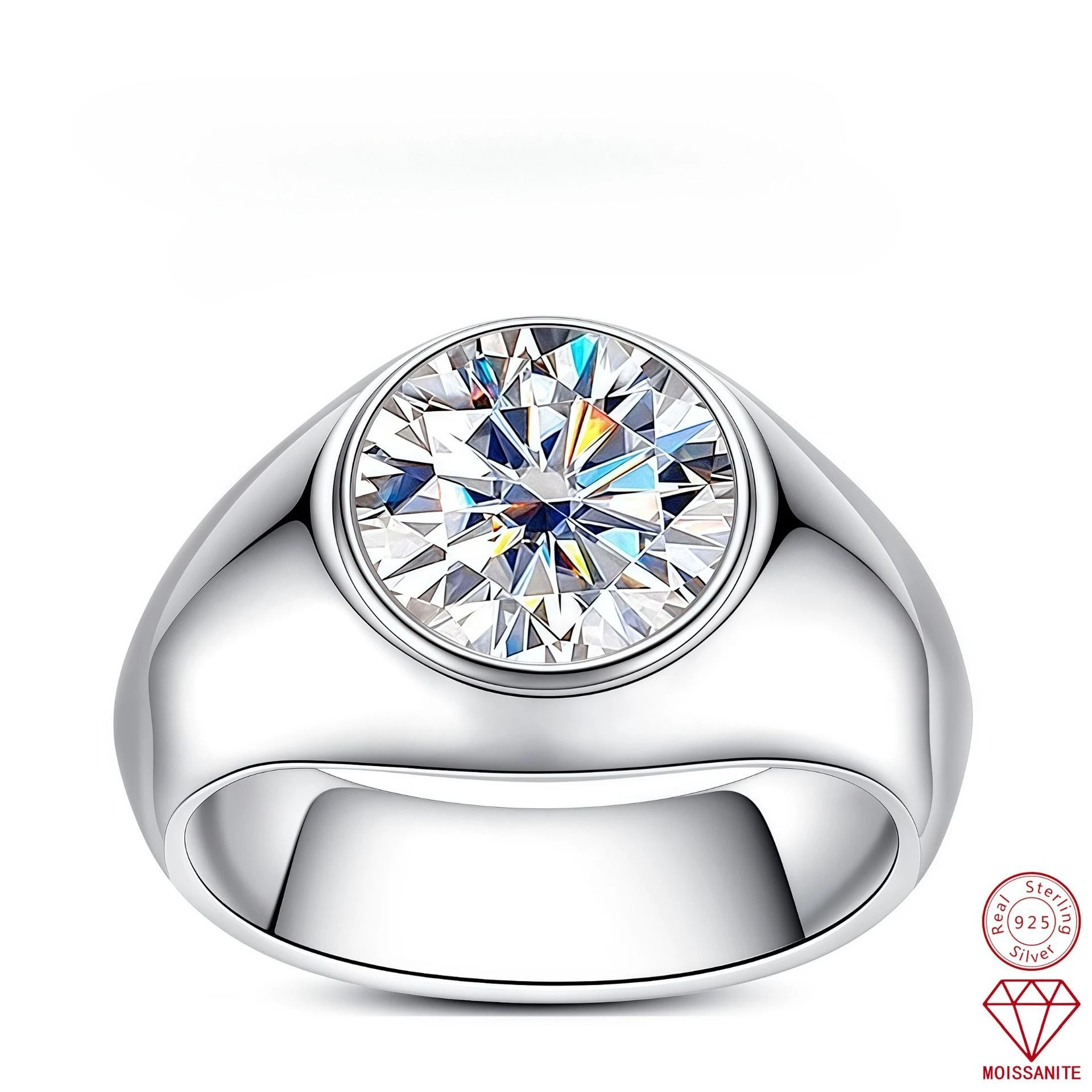 

Carnica 10mm 4CT Stone Real Moissanite Ring for Men 100% S925 Sterling Silver Sparkling Wedding Band Jewelry GRA D Color Diamond