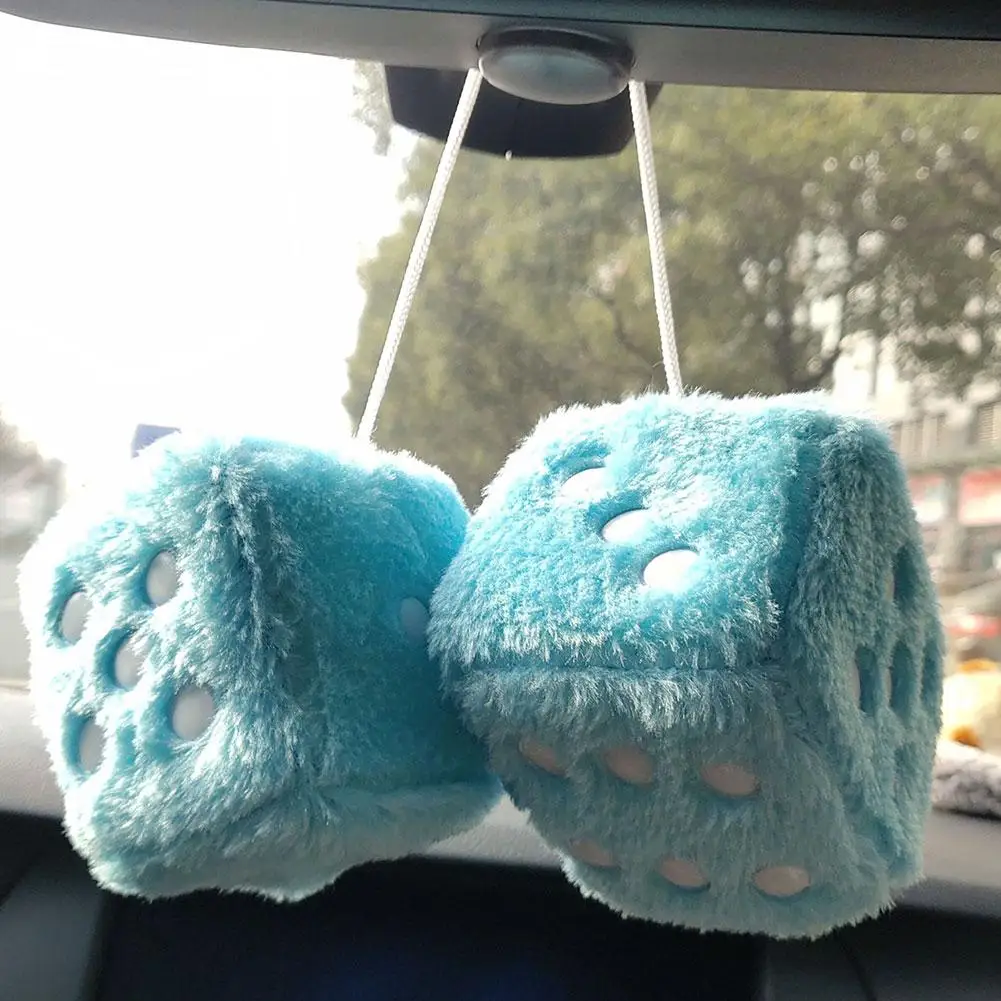 Fuzzy Plush Dice with Dots Retro Square Plush Hanging Mirror Fuzzy Dices Kid Toys for Pink Car Interior Ornament Decoration image 4