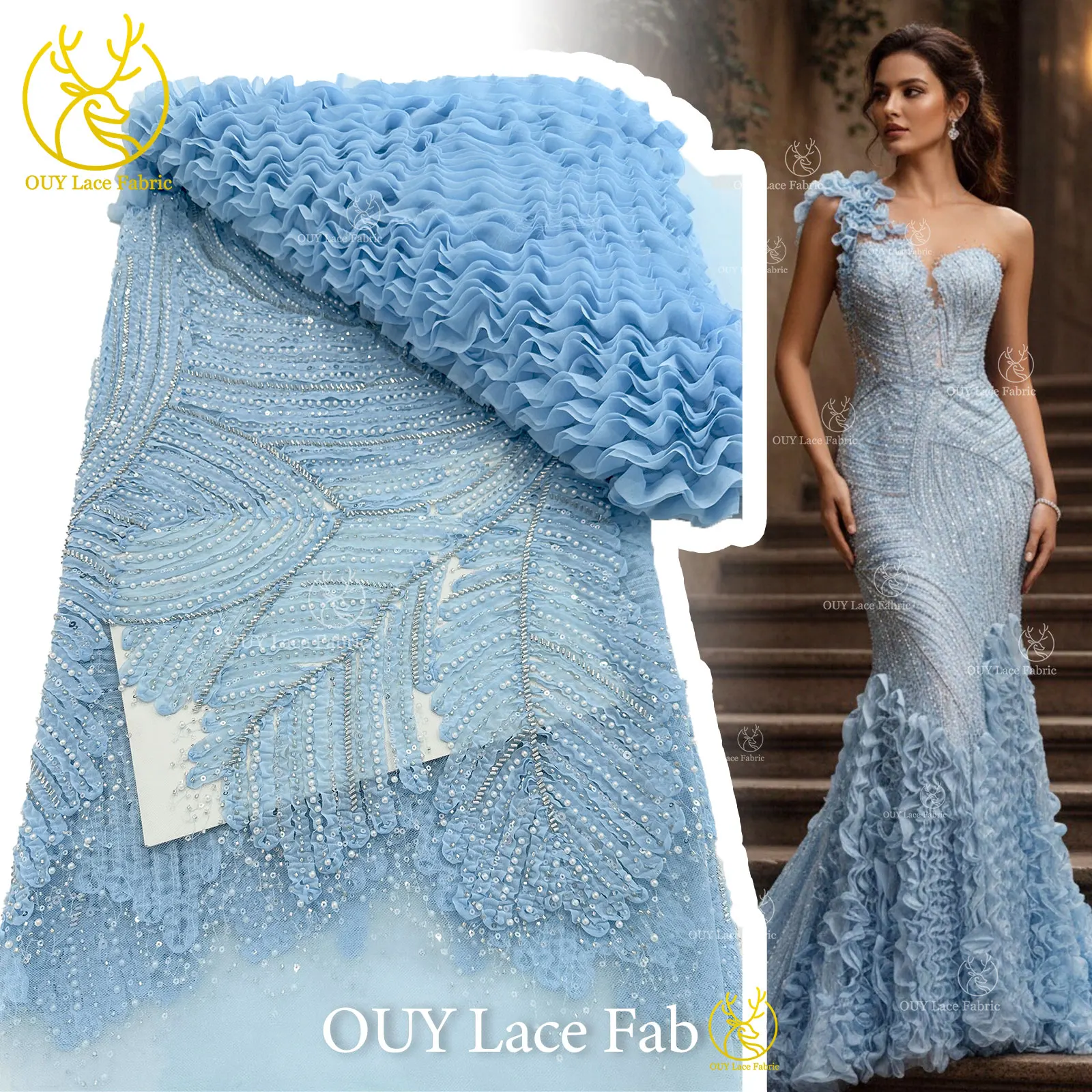 

3D Fashion Nigerian Mesh Tulle Lace Fabric 2026 French Handmade Beaded Sequins Lace Fabric Women Party Wedding Dress Sewing