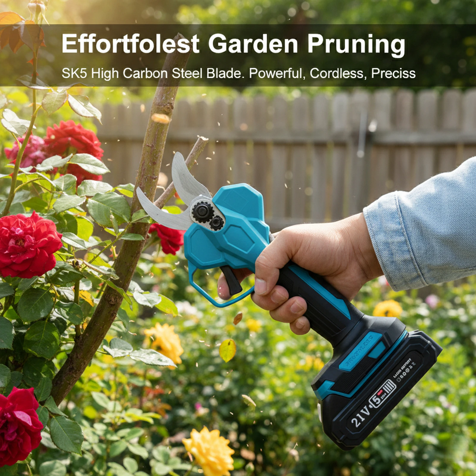 21V Portable Handheld Cordless Electric Pruning Shears with Carry Case Rechargeable 2000mAh Lithium Battery Charger Powered Tree
