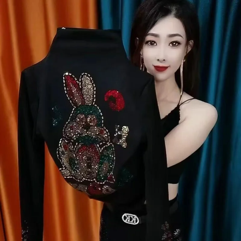 

Нить для тяжелой промышленности, низ со стразами, женский осенне-зимний высококачественный модный утолщенный топ с внутренним слоем