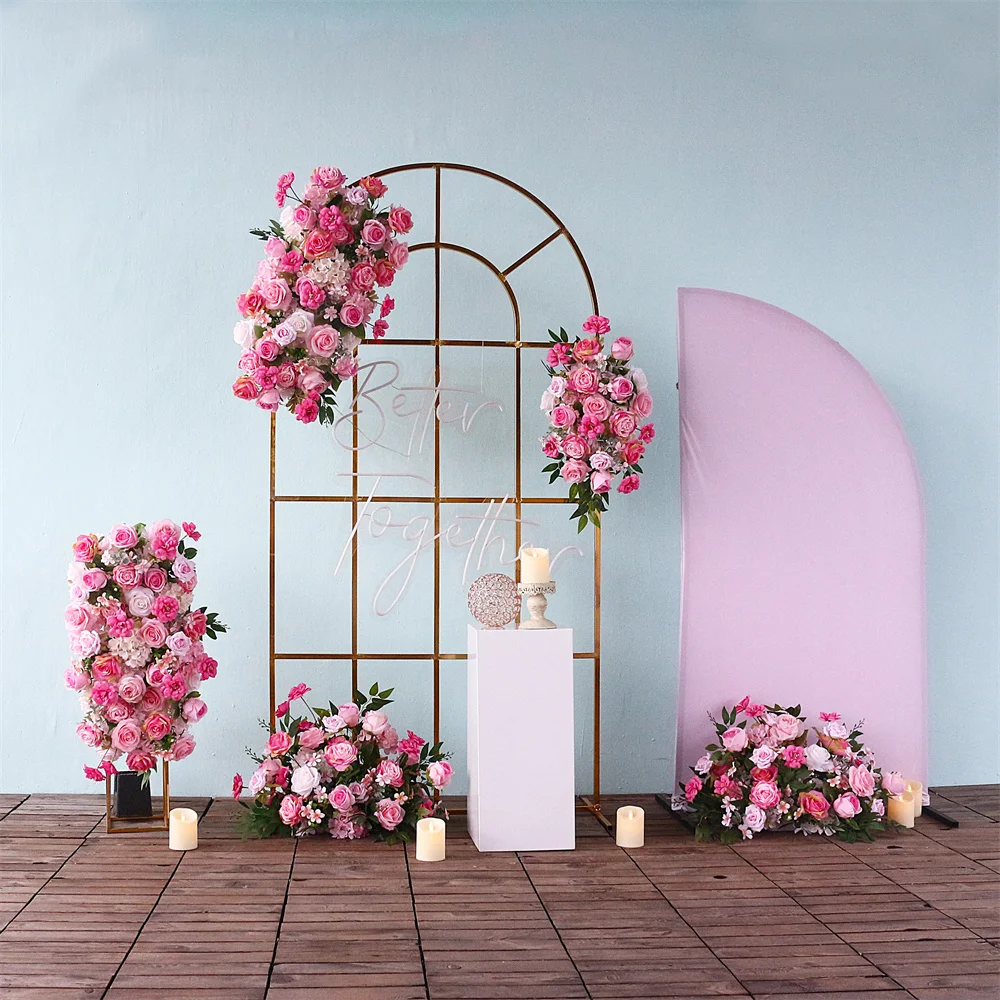 Wedding Arch Floral Arrangement Customized Luxury Pink White Rose Artificial Flower for Event Pary Backdrop Decoration Props