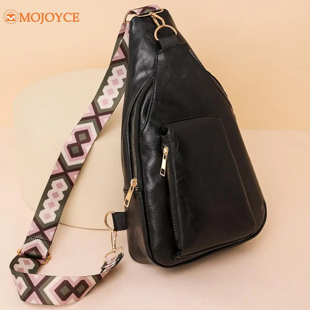 Euro-America Chest Bag for Women PU Leather Waterproof Shoulder Crossbody Bag Vintage Guitar Strap Ladies Cycling Bag Sling Bags