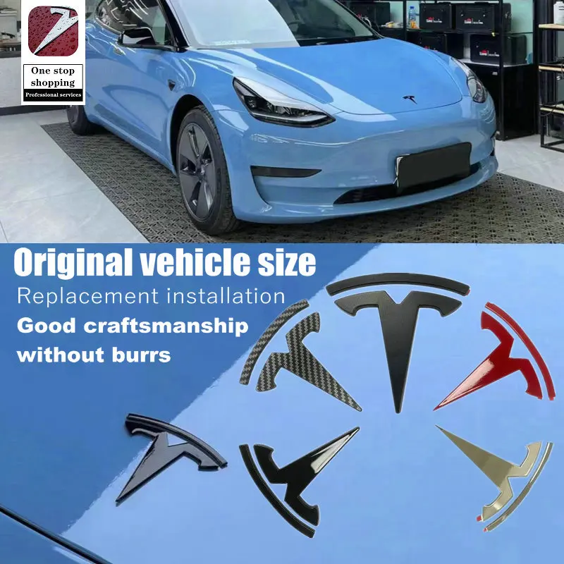 For Tesla- Car Front Emblem Rear Trunk Emblem Suitable for Model 3 Mode Y metal logo replacement rear and rear logos blackening 