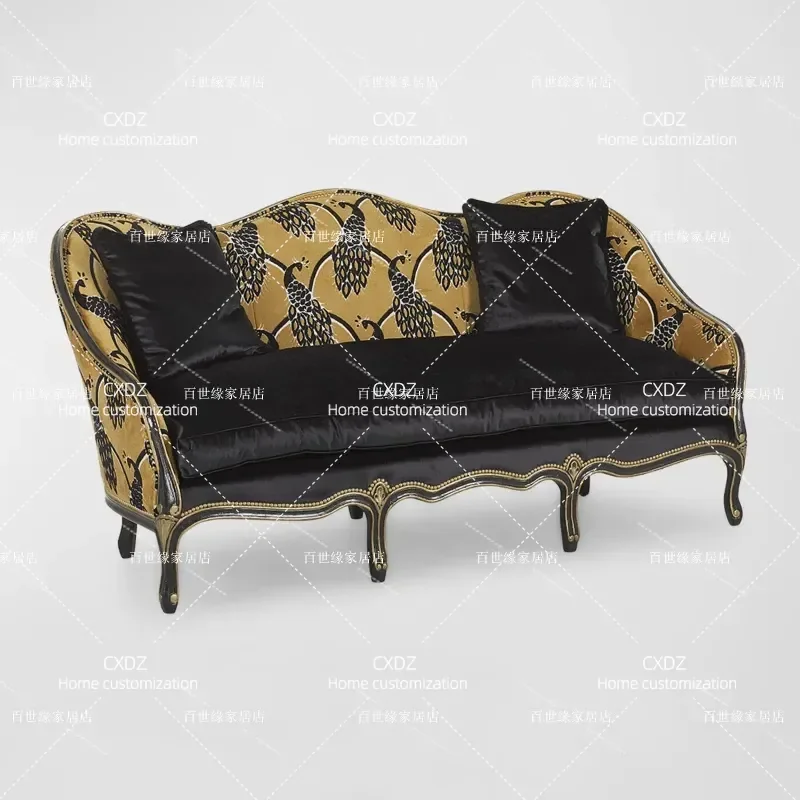 Rustic Antique Solid Wood Sofa Living Room Villa Studio Club Leisure Sofa