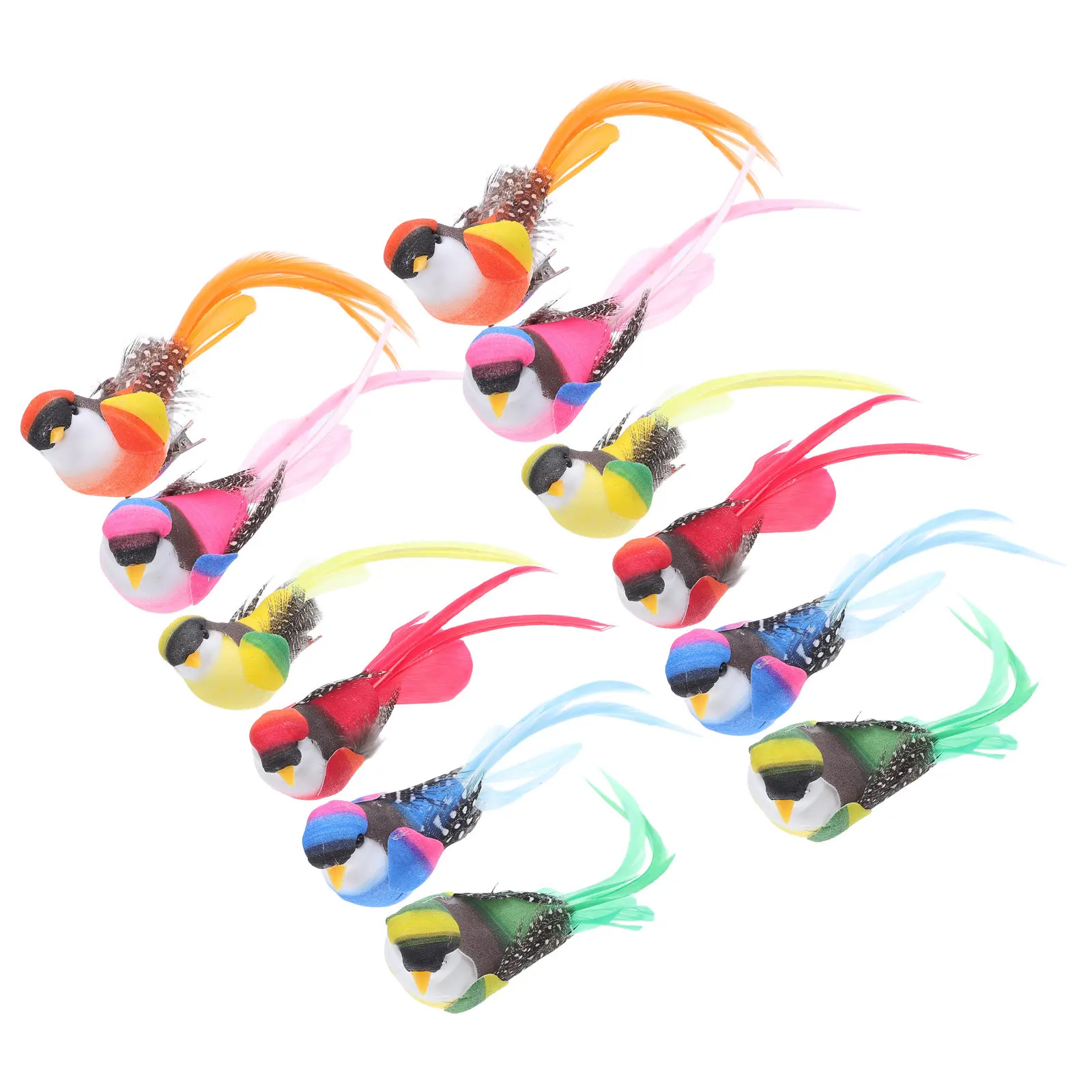 12Pcs Colorful Simulated Birds Soft Feathered Bird Ornaments Easy Clip Attach for Outdoor Indoor Floral Arrangements Parrot