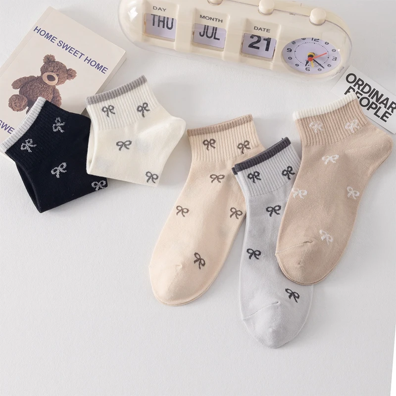 Low Cut 5 Pairs Bare Socks Bow Spring Summer Simple Style Casual Versatile Teenage Students Female Socks Small Fresh Sailor Sock