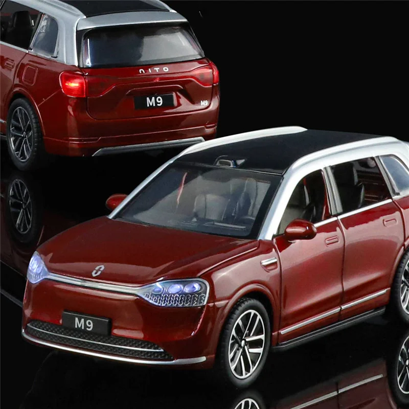 1:32 AITO M9 SUV Liga Nova Energia Modelo de Carro Diecasts Metal Luxy Veículos Modelo de Carro Simulação de Som e Luz Brinquedo para Crianças Presente