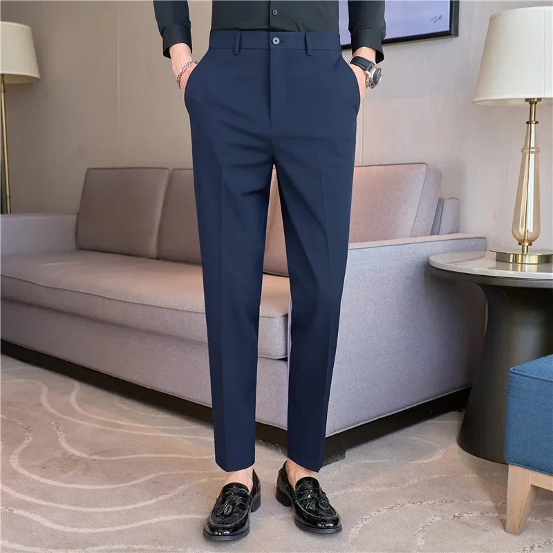 Men Suit Pants 2024 Autumn British Style Business Casual Solid Trousers Elastic Slim Fit Formal Dress Pants Fashion Men Clothing