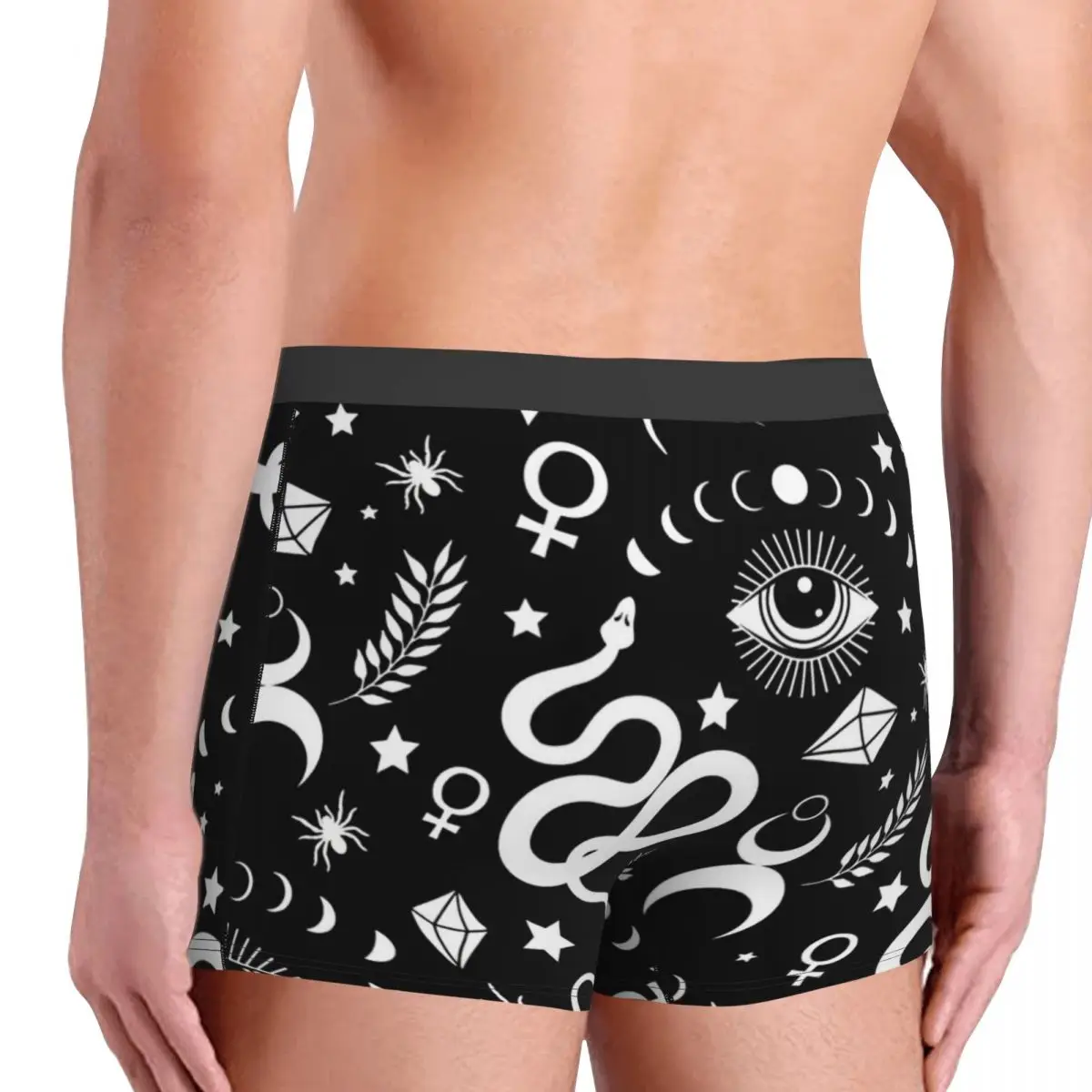 Moderno bruxa ocultismo símbolos preto & branco cuecas breathbale calcinha masculina cueca impressão shorts boxer briefs