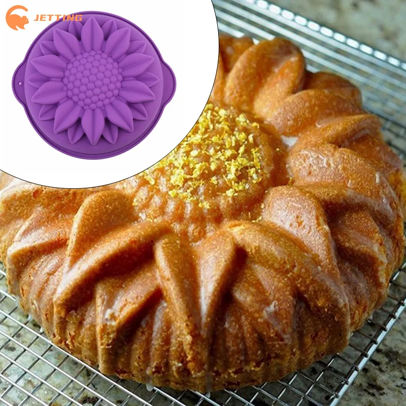 (New) 1PCS 10 inch Sunflower Silicone Mold Cake Flower Pan Cake Bakeware Round Bread Loaf Pizza Toast With Anti-scalding Handle
