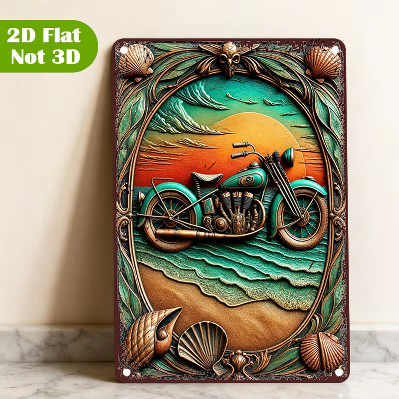 CIFBUY Vintage 2D Flat Motorcycle Tin Sign Waterproof Metal Wall Art Ocean Theme Skull Poster For Home Cafe Garage Decor Gift