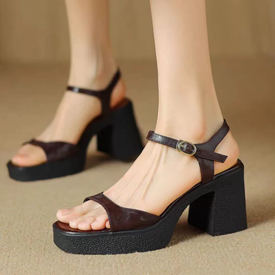 

Водонепроницаемые босоножки на высоком каблуке на платформе, пряжка на одно плечо, элегантная женская обувь, римские туфли на толстом каблуке для женщин.