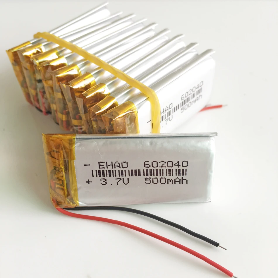 

10 pcs 3.7V 500mAh 602040 Lithium Polymer LiPo Rechargeable Battery For Mp3 Camera Bluetooth Speaker GPS PSP pen Camera