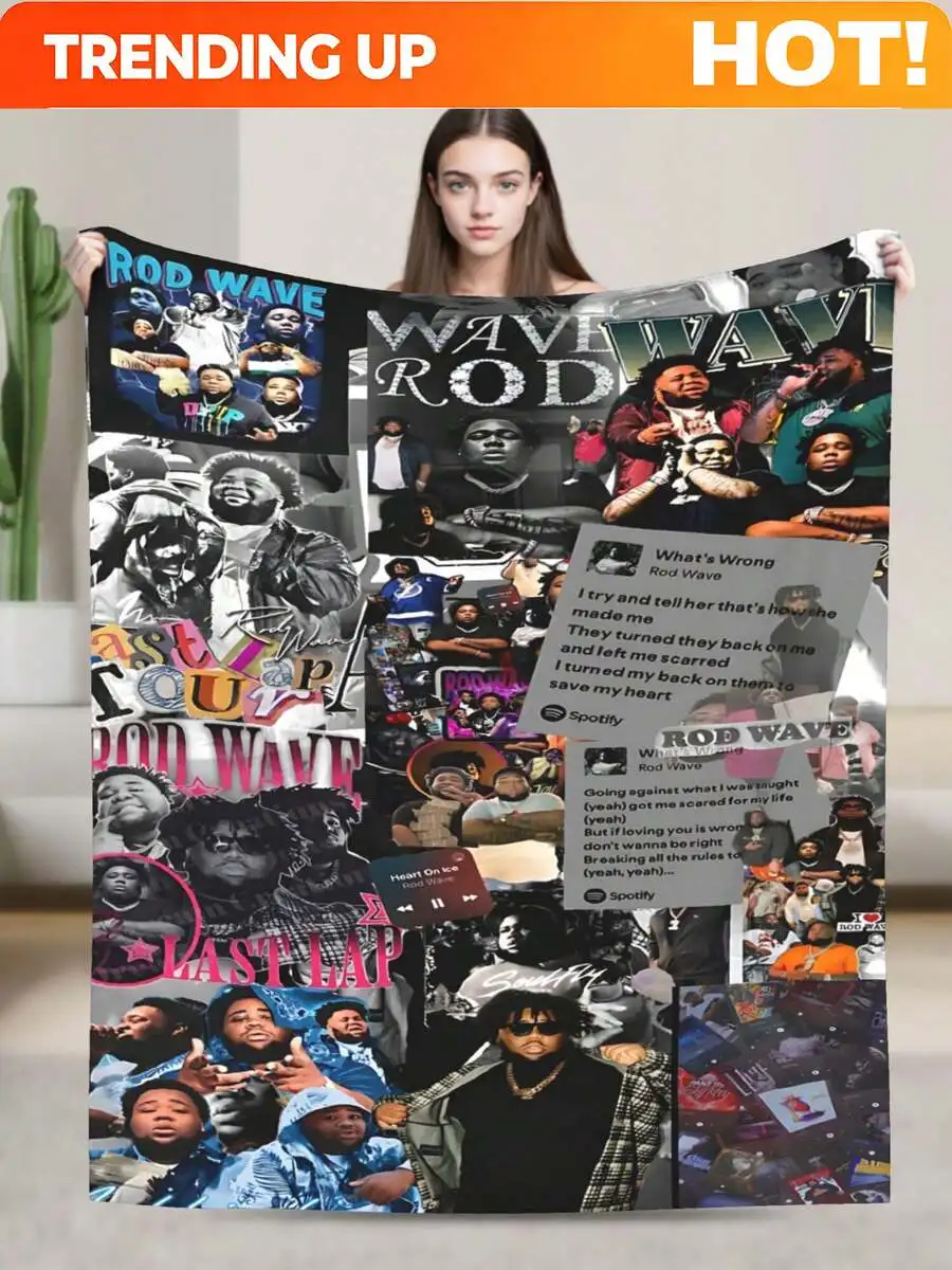 Customize Rod Merch Waves Throw Blanket Warm Blankets Breathable Air Conditioner Blanket For Car Classic Outdoor Blankets For Pi