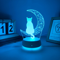 1pc Cat 3D Night Light on the Moon, USB powered, suitable for bedrooms and living rooms, touch switch, seven color changes.