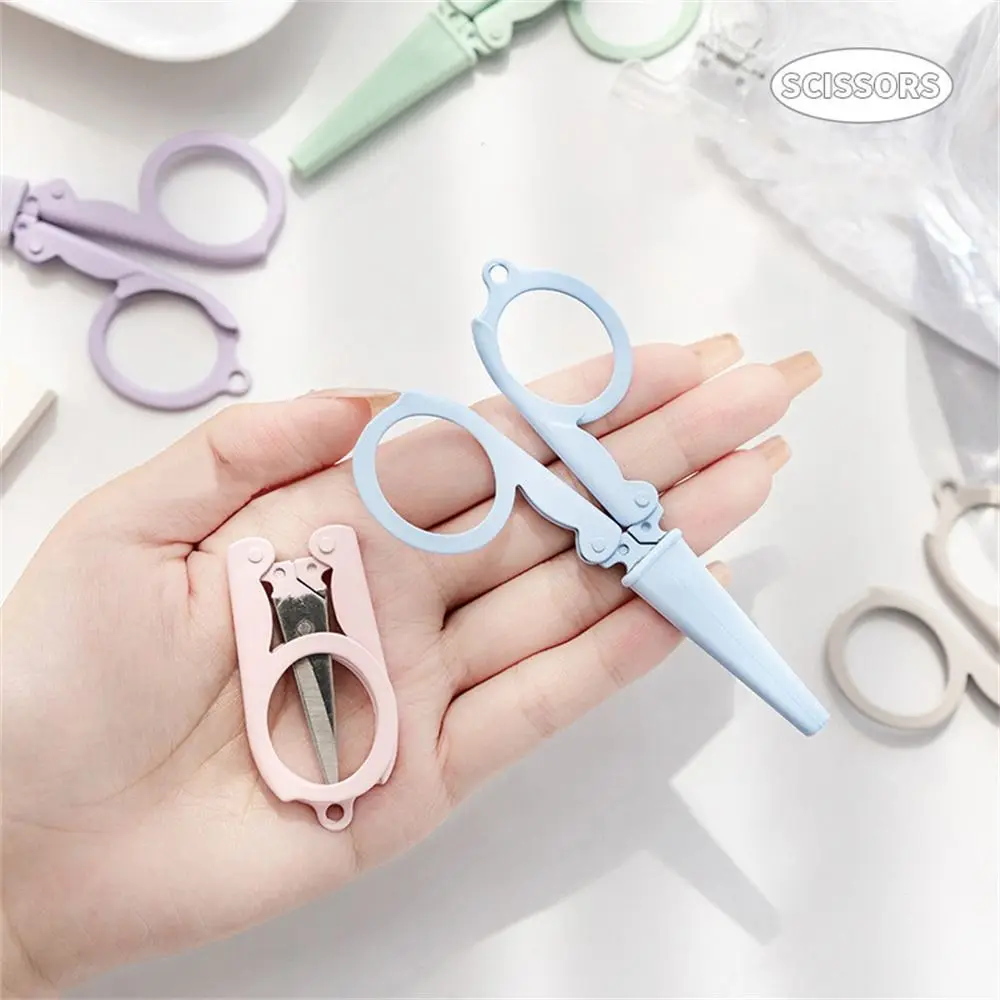 Travel Morandi Color Folding Scissors Paper Work Stainless Steel Stationary Scissors Mini Key Chain Paper Cutter Office Supplies