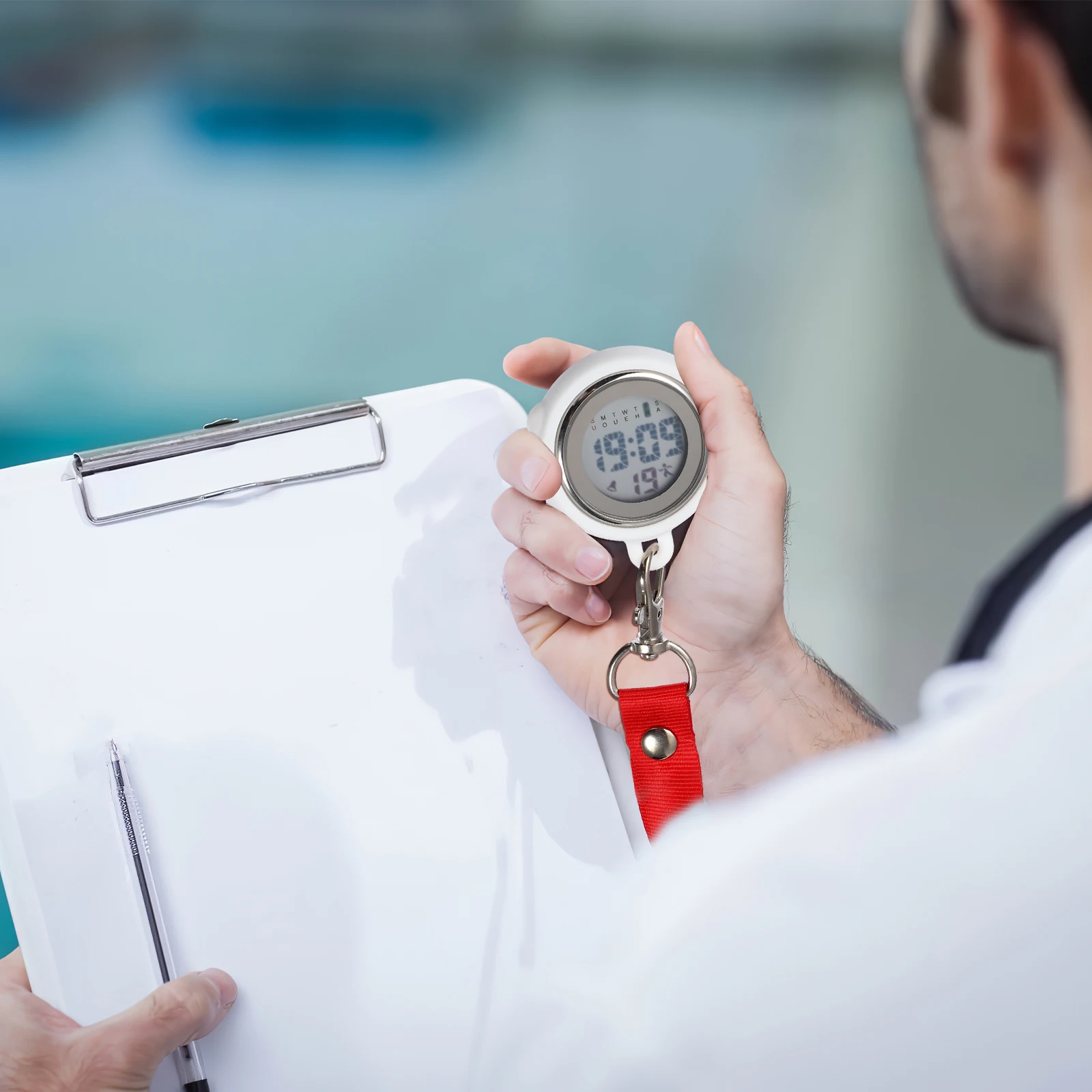 2 Pcs 디지털 스톱워치 주머니 시계 간호사 의료 선물 Fob 휴대용 스포츠 목 끈