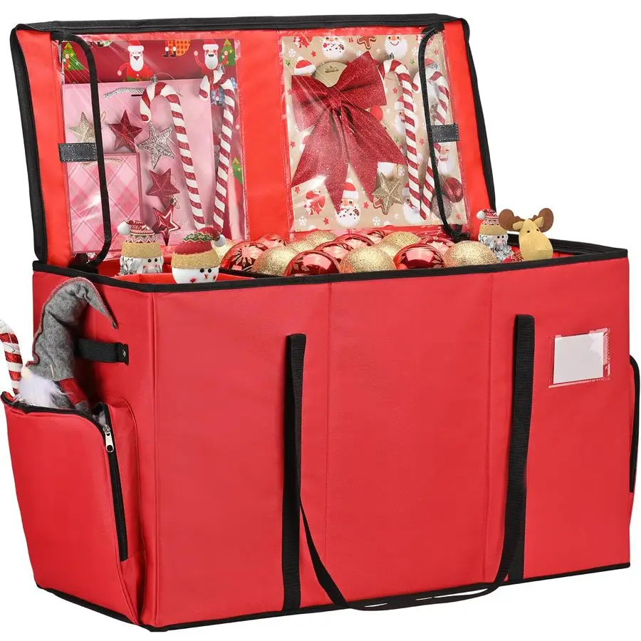 

Коробка для хранения рождественских украшений 2-в-1 и контейнер для рождественских фигурок, премиум-контейнер для хранения рождественских украшений, вмещает до 64 штук.