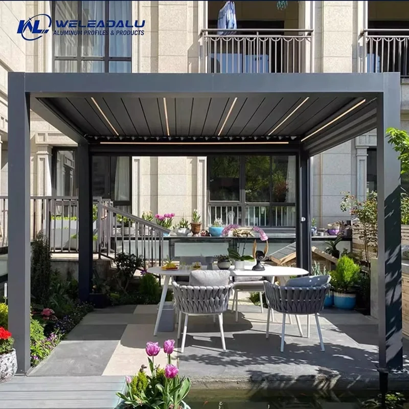 Modern Adjustable Motorized Louver Roof Heavy-duty Aluminium Waterproof Pergola Backyard Garden Easily Assembled Custom Made