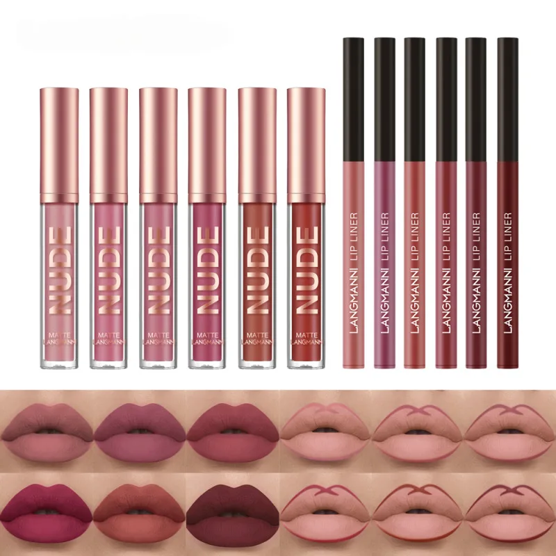 Lip Liner Combo Makeup Set Matte Lip Gloss NonStick Combo Lip Gloss Lip Liner Matte Set